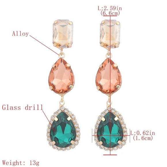 Multi-Color Rhinestone Jeweled Drop Earrings - Picture 9 of 12